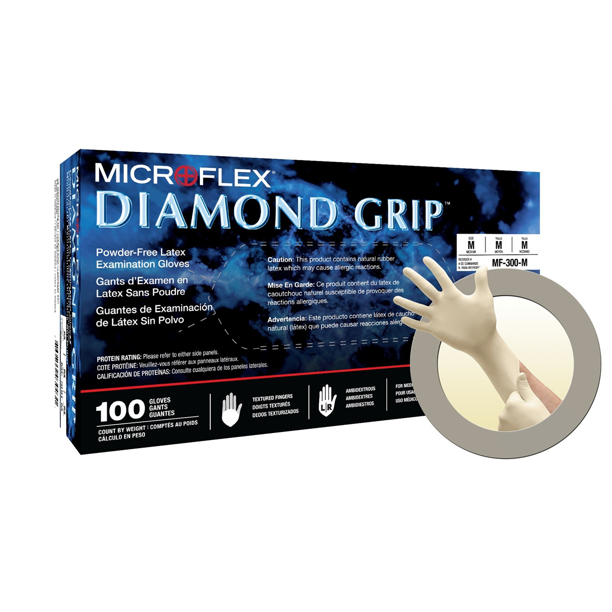 Microflex MF300M Diamond Grip Latex Gloves Medium Case of 1000