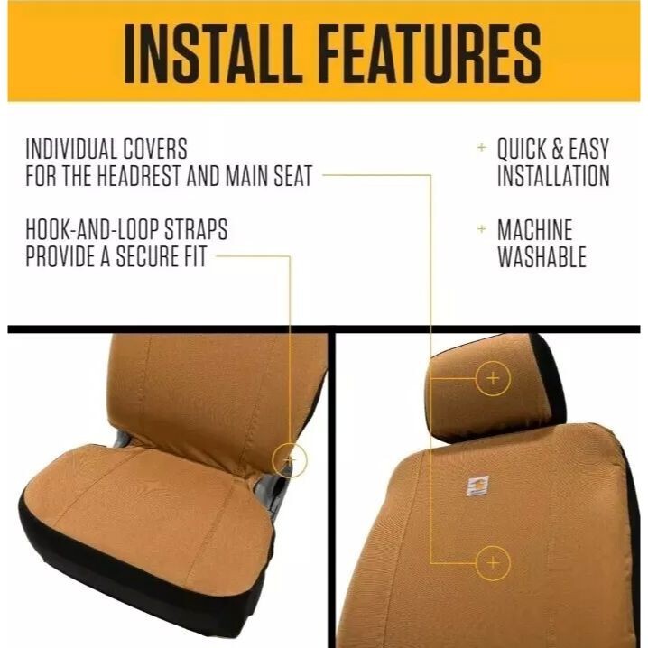 x2 Carhartt Universal Nylon Duck Canvas Bucket Seat Cover Brown Rain Defender