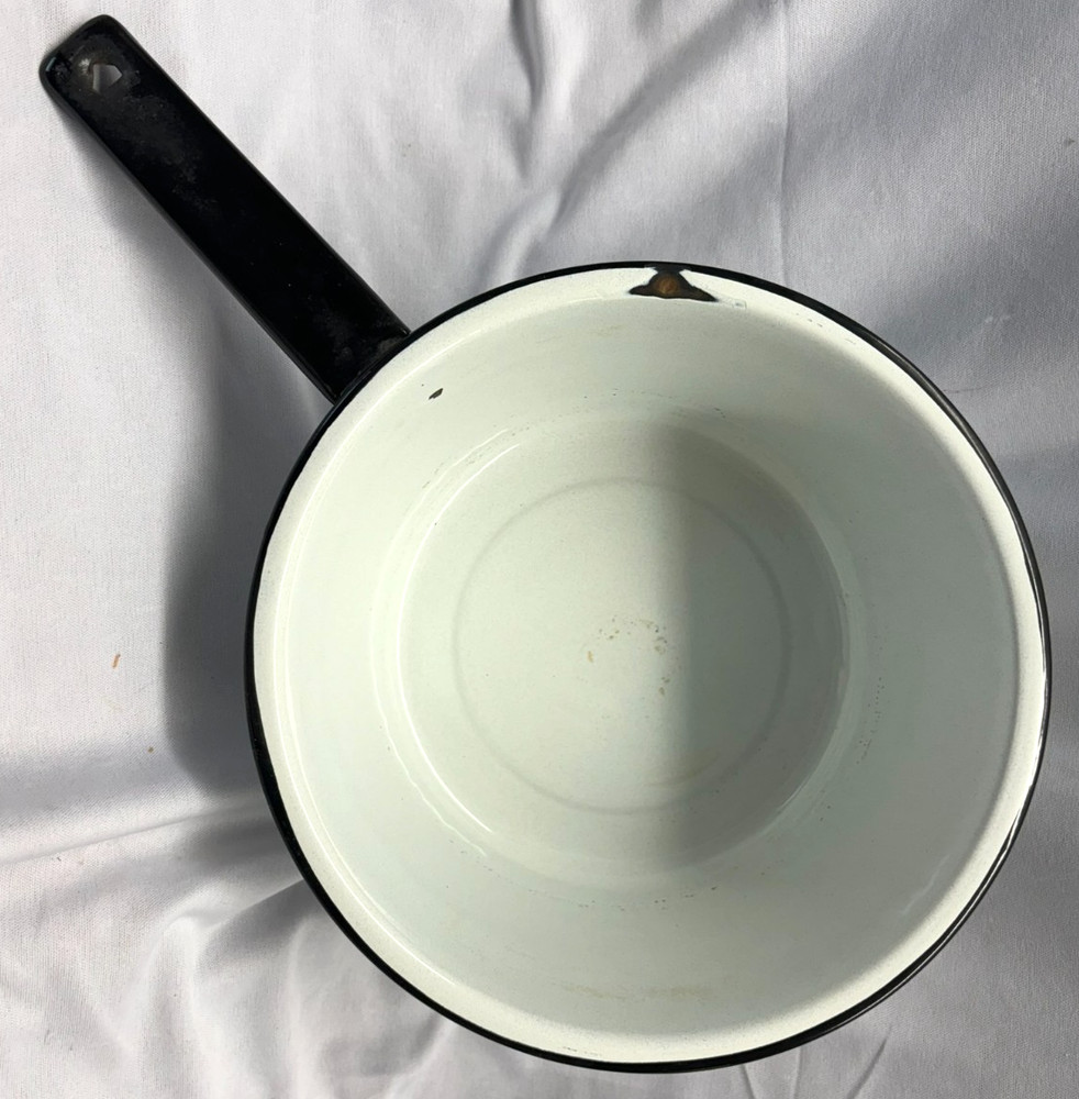 Enamelware White Saucepan w/Black Trim & Handle