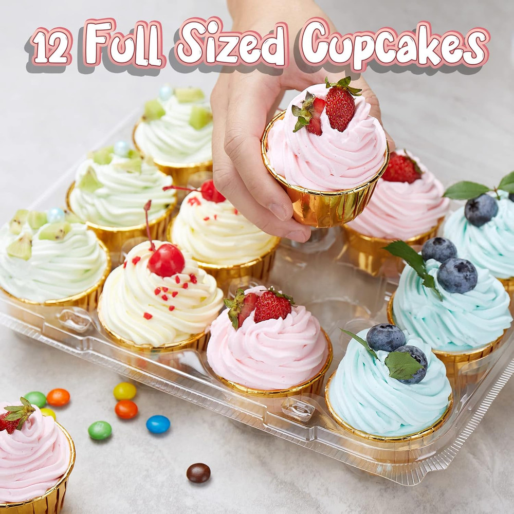 (12 Pack X 20 Sets) Stackable Cupcake Carrier with 240 Pack Liners, Plastic C...