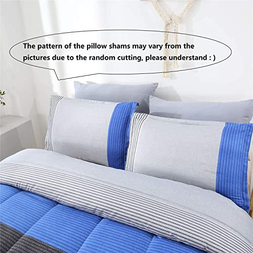 Striped Comforter Set Size, 3 Pieces Grey and Patchwork Stripe Full Blue