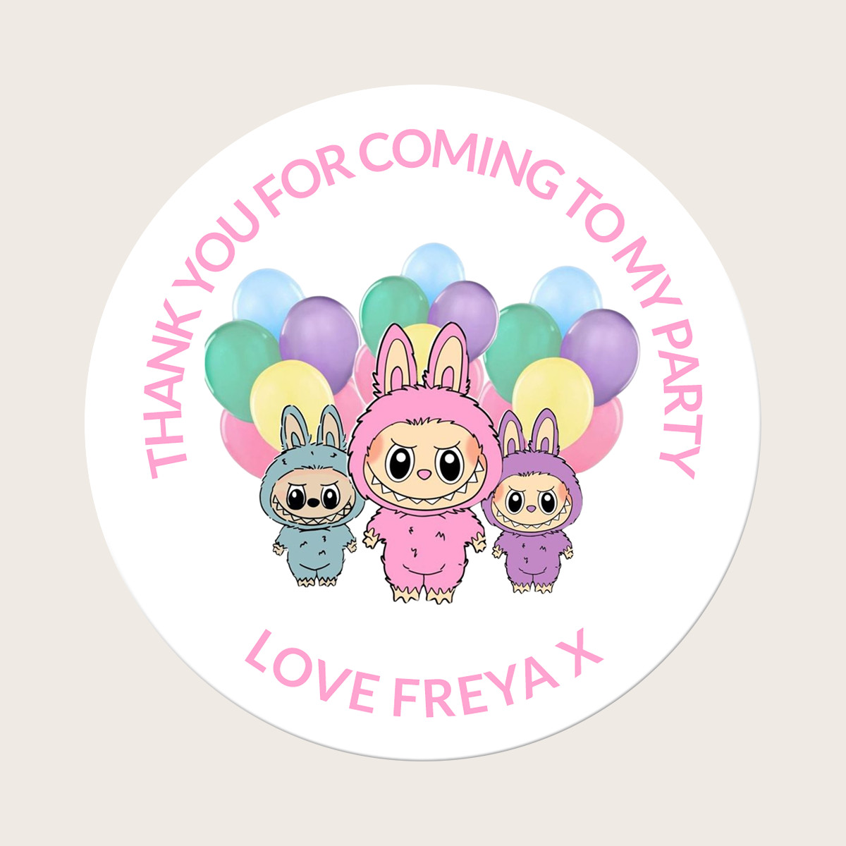 Personalised Round Birthday Party Sweet Bag Stickers Kids Party Stickers Labubu