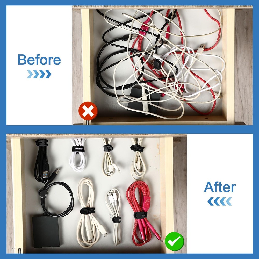 42 Pcs Silicone Cable Ties Reusable Cord Straps Multipurpose Elastic Cable Or...