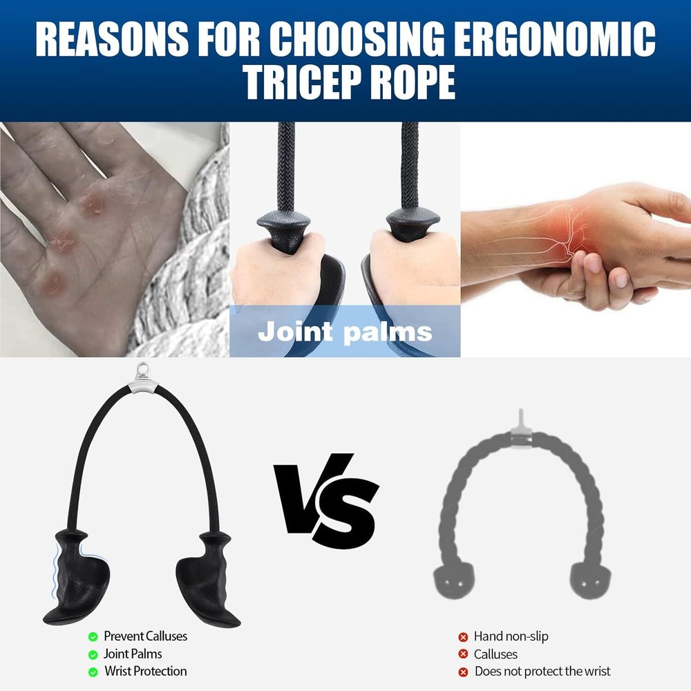 Tricep Rope with Ergonomic Handles, 36 Inch Tricep Pull Down RopeCable Machine