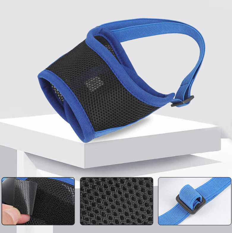 Dog Pet MESH MUZZLE Mouth Guard dual strap Anti Stop Bite bark Chew Breathable