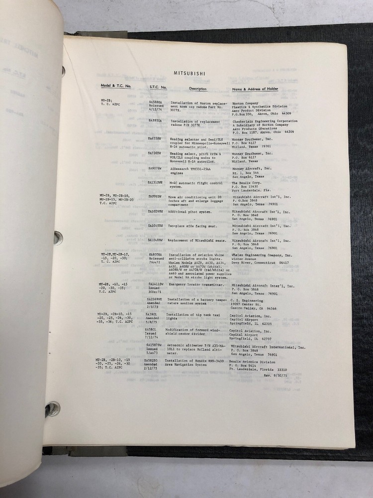 FAA Summary Of Supplemental Type Certificates 1971 Original