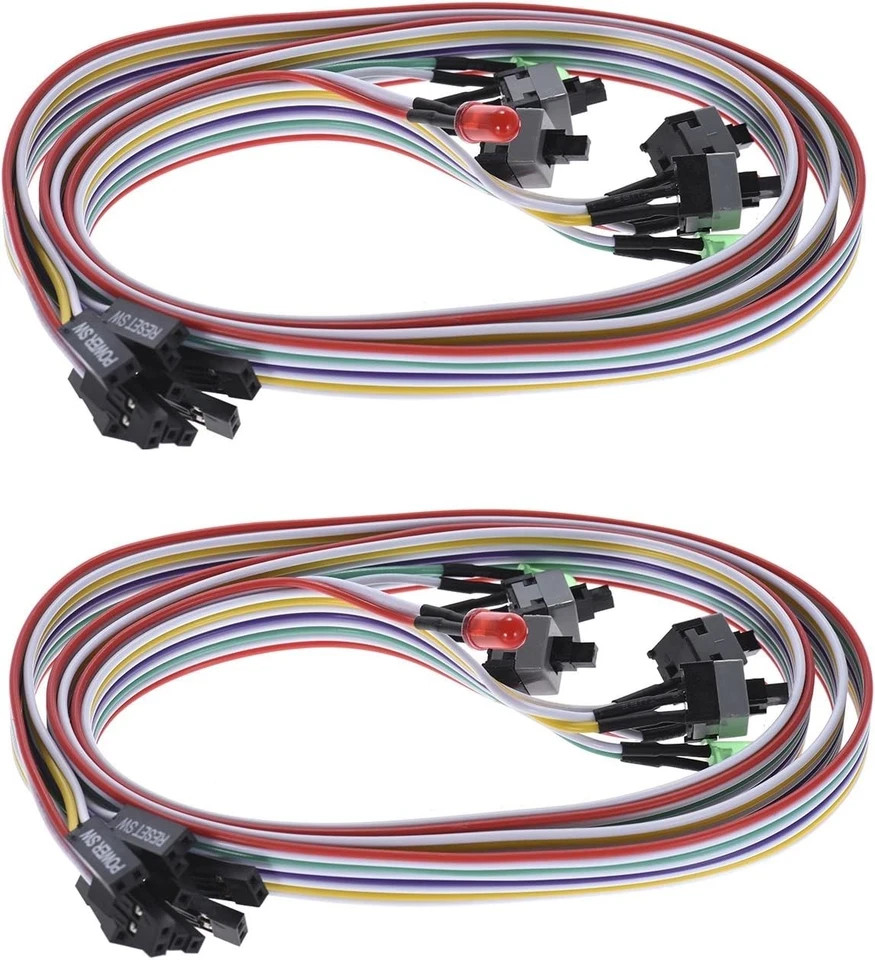 2 Pack 2-Pin PC Power Switch Cable 27-inch Desktop On Off Reset Push Button ATX
