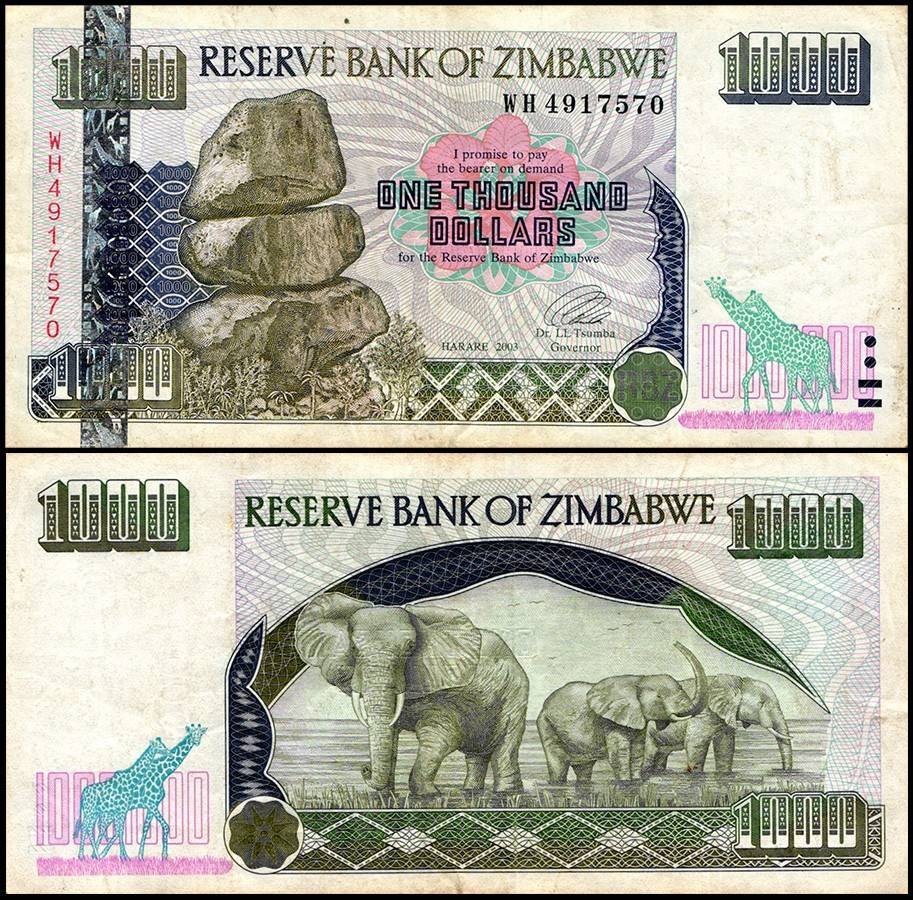 Zimbabwe 1000 Dollars, 2003, P-12b, Damaged X 100 PCS Bundle Pack
