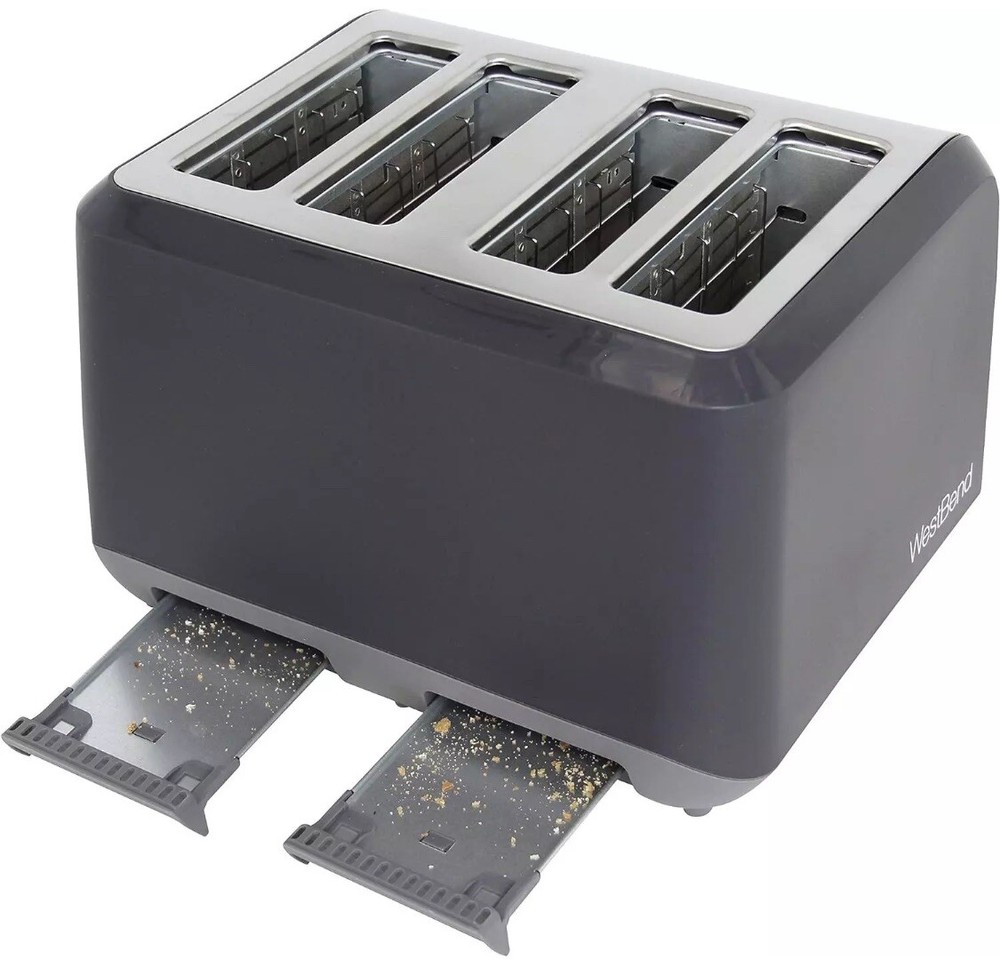 West Bend 4 Slice Toaster with Extra Wide Slots, Bagel Settings, Silver