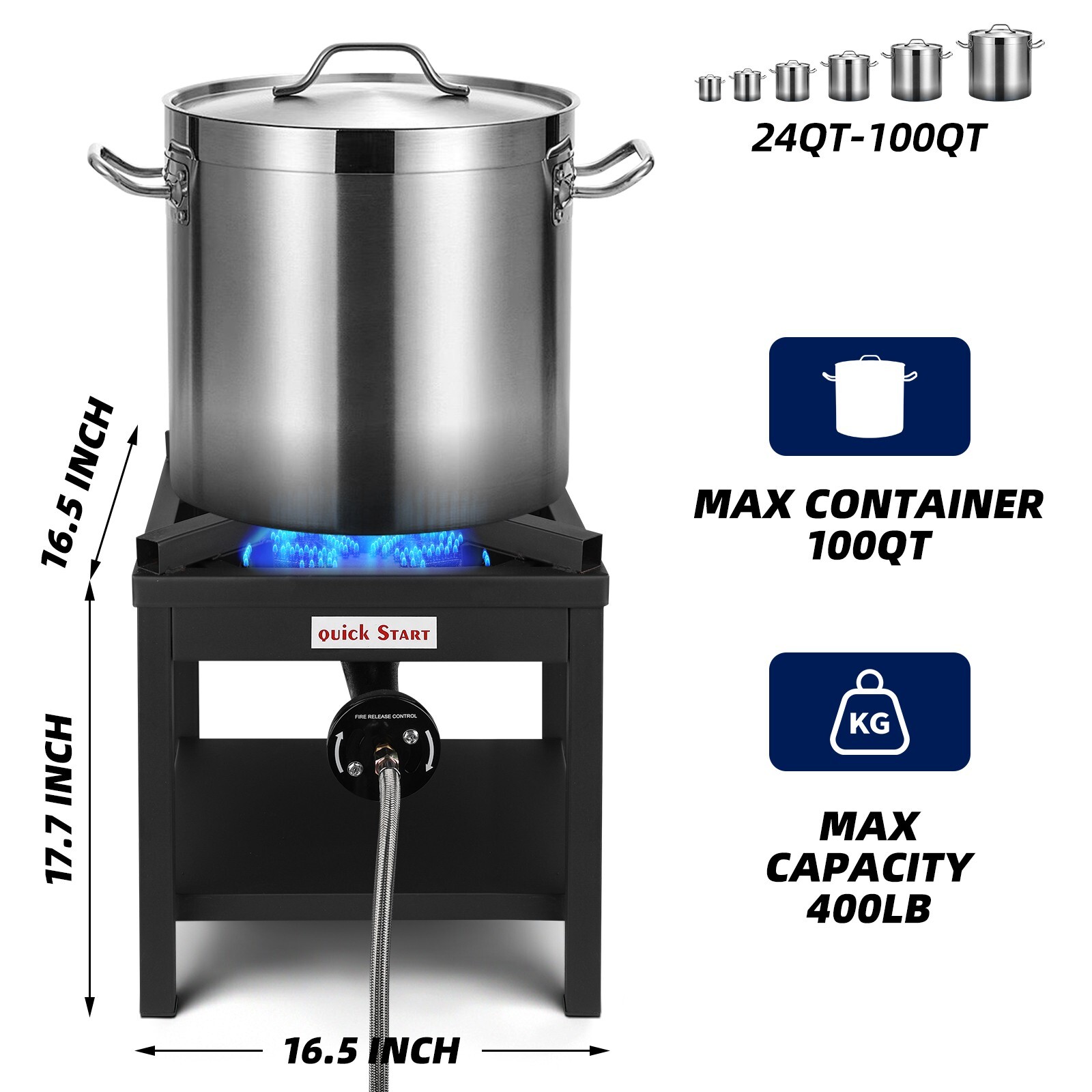 Single Propane Burner Commercial Grade Burner Heavy Duty Stand - 260000 BTU
