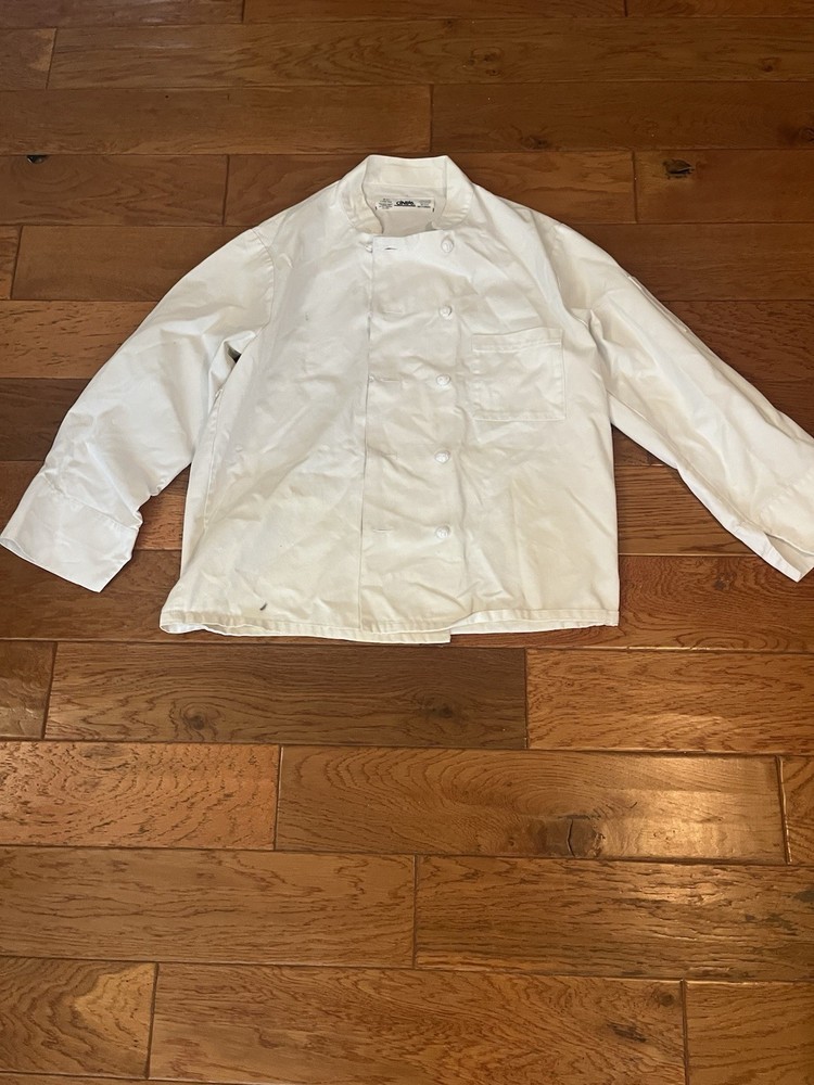 Chef Works White Long Sleeve Uniform Coat Size Medium, Button-Up Front