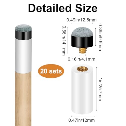 20Sets Billiard Cues Tips Replacement with White Pool Cue Stick Ferrules,