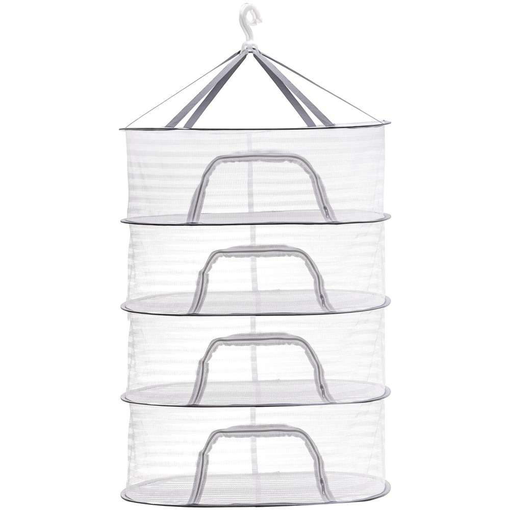 Coloch 4 Layer Herb Drying Rack with Zipper, Hanging Mesh Net White