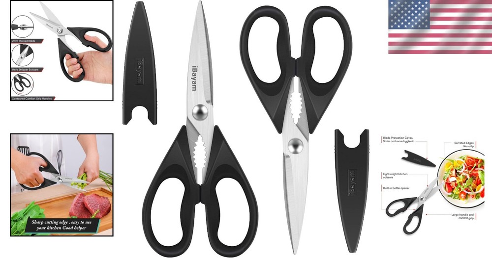 Versatile Black Utility Scissors Set - Heavy Duty Meat & Poultry Shears, 2-Pack