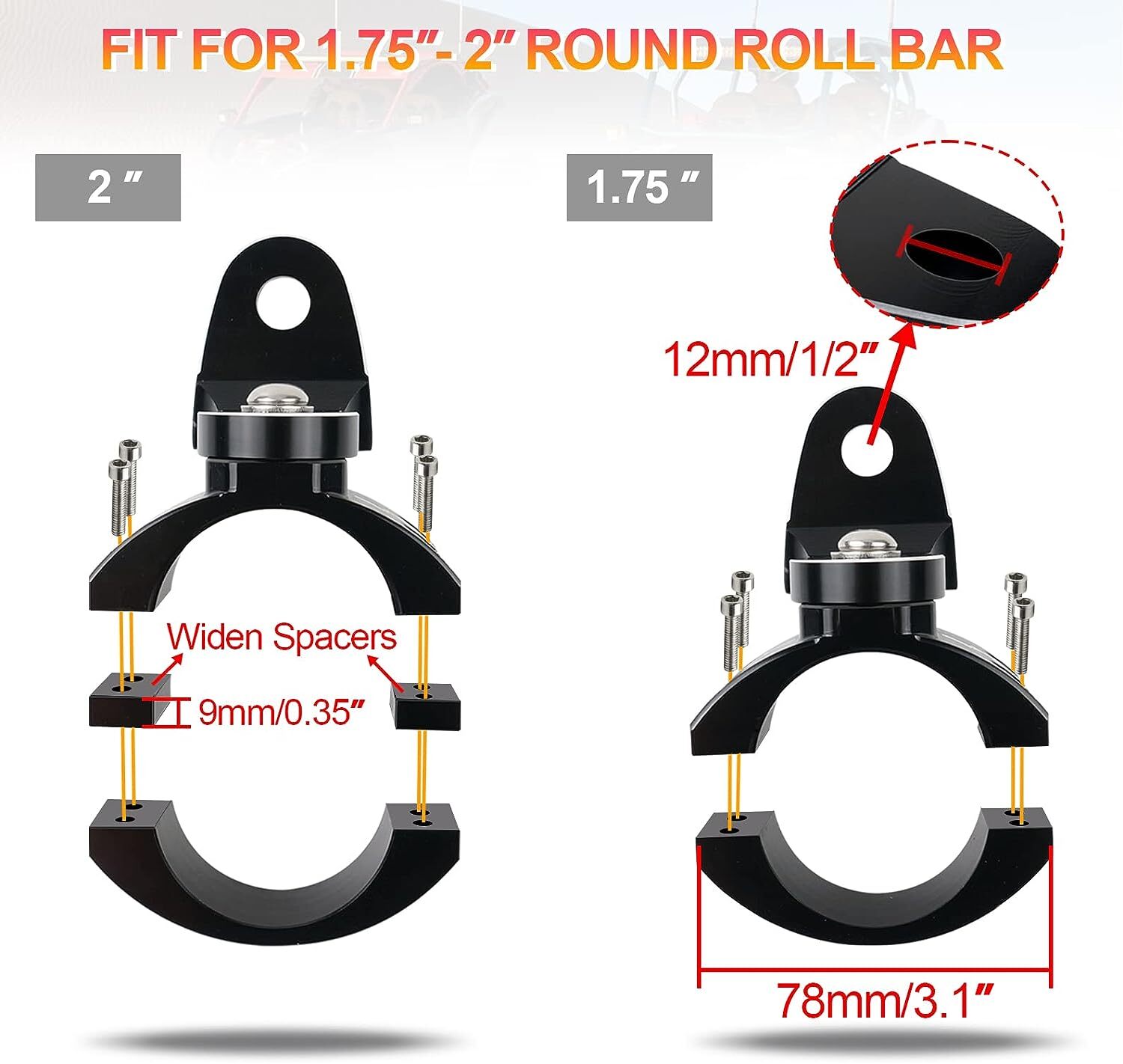 Heavy duty 1.75"-2" UTV Whip Light Flag Mount CNC Bracket for Polaris RZR Honda