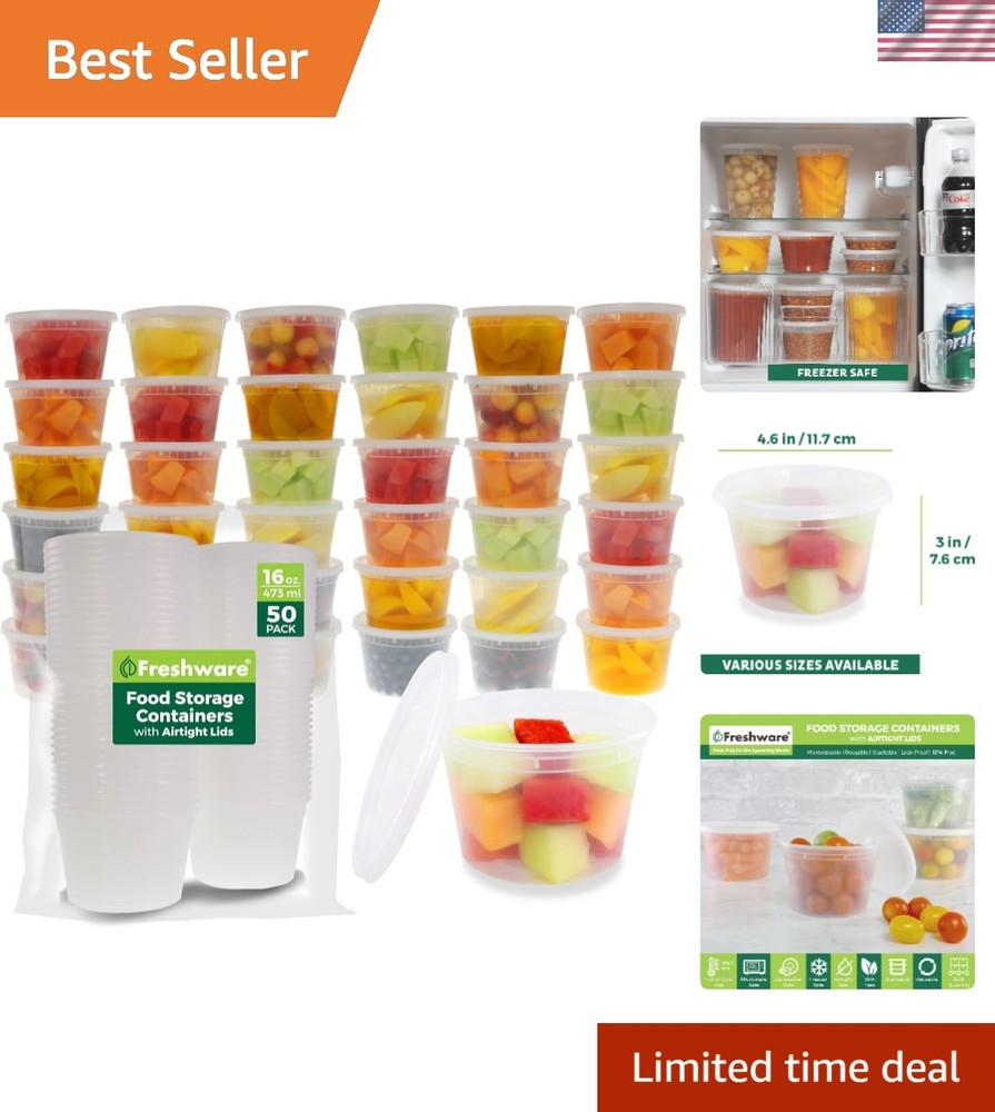 16 oz Stackable Meal Prep Containers - 50 Set BPA Free, Airtight & Lightweight