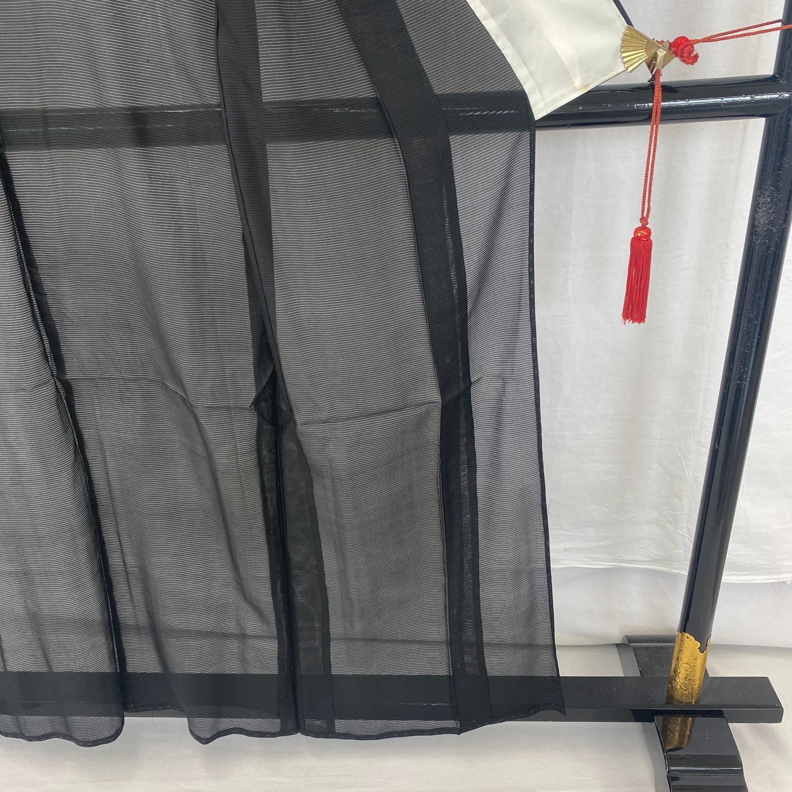 Japanese Vintage Kimono Polyester Black No Lining Family crest Length 61 in