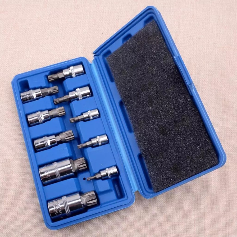 10pc XZN 12 Point Triple Square Spline Bit Socket Set Tamper Proof 4MM - 18MM