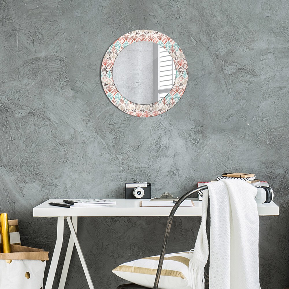 Modern Framed Wall Mirror with Patterned Frame Ready to Hang Ethnic Pattern