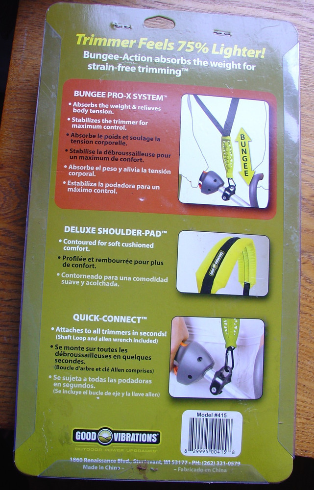 New Good Vibrations Weight Absorbing String Trimmer Strap w/ Bungee Action
