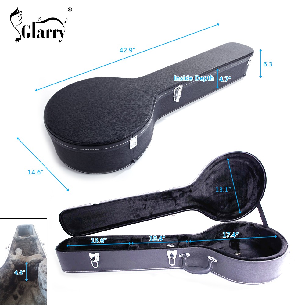 Leather Wood Banjos Case Black 5-String 6-String Microgroove Pattern