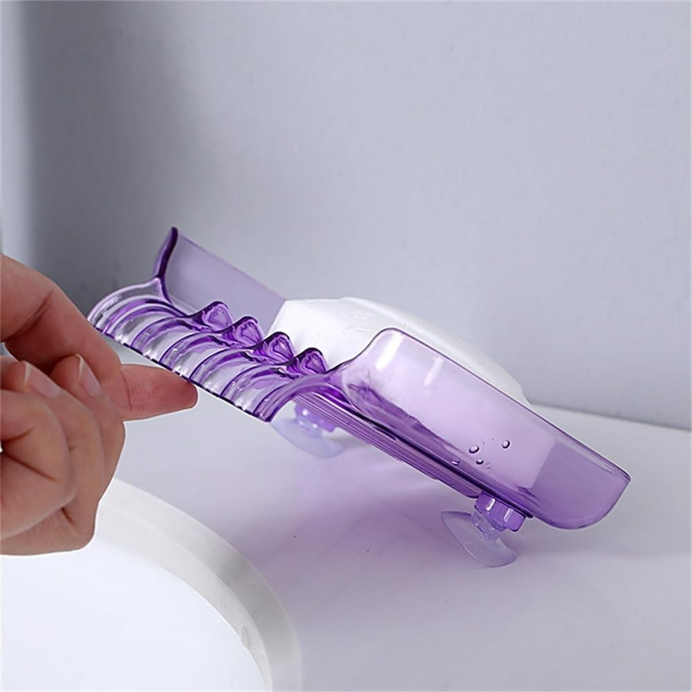 Purple Rectangular Soap Dish, 5.1 x 3.7 Inches, Plastic, Suction Cup, Space-S...