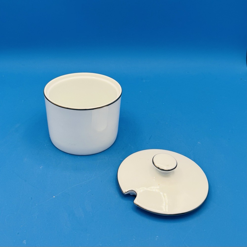 Silver White China Sugar Bowl 5” With Lid