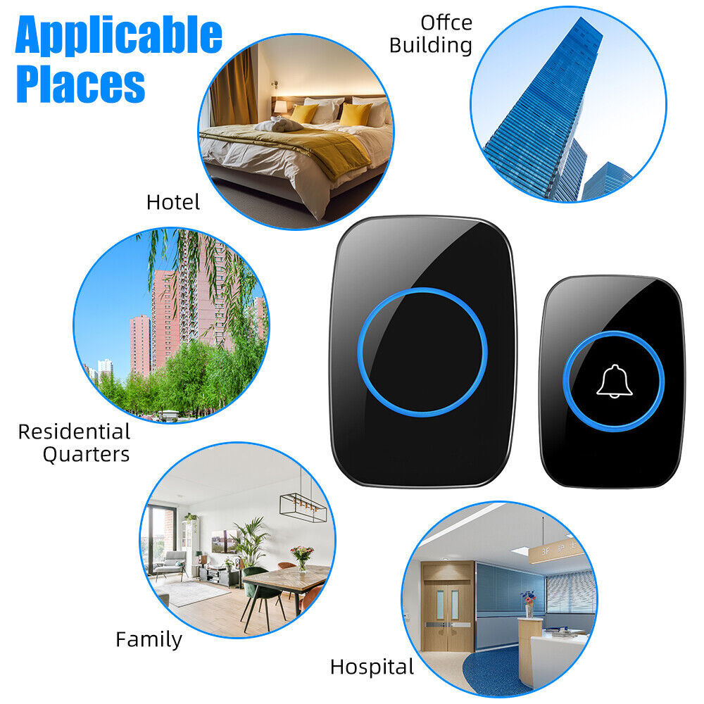 2Wireless Doorbell Chime Waterproof Plugin Receiver Adjustable Volume 1000FT Kit