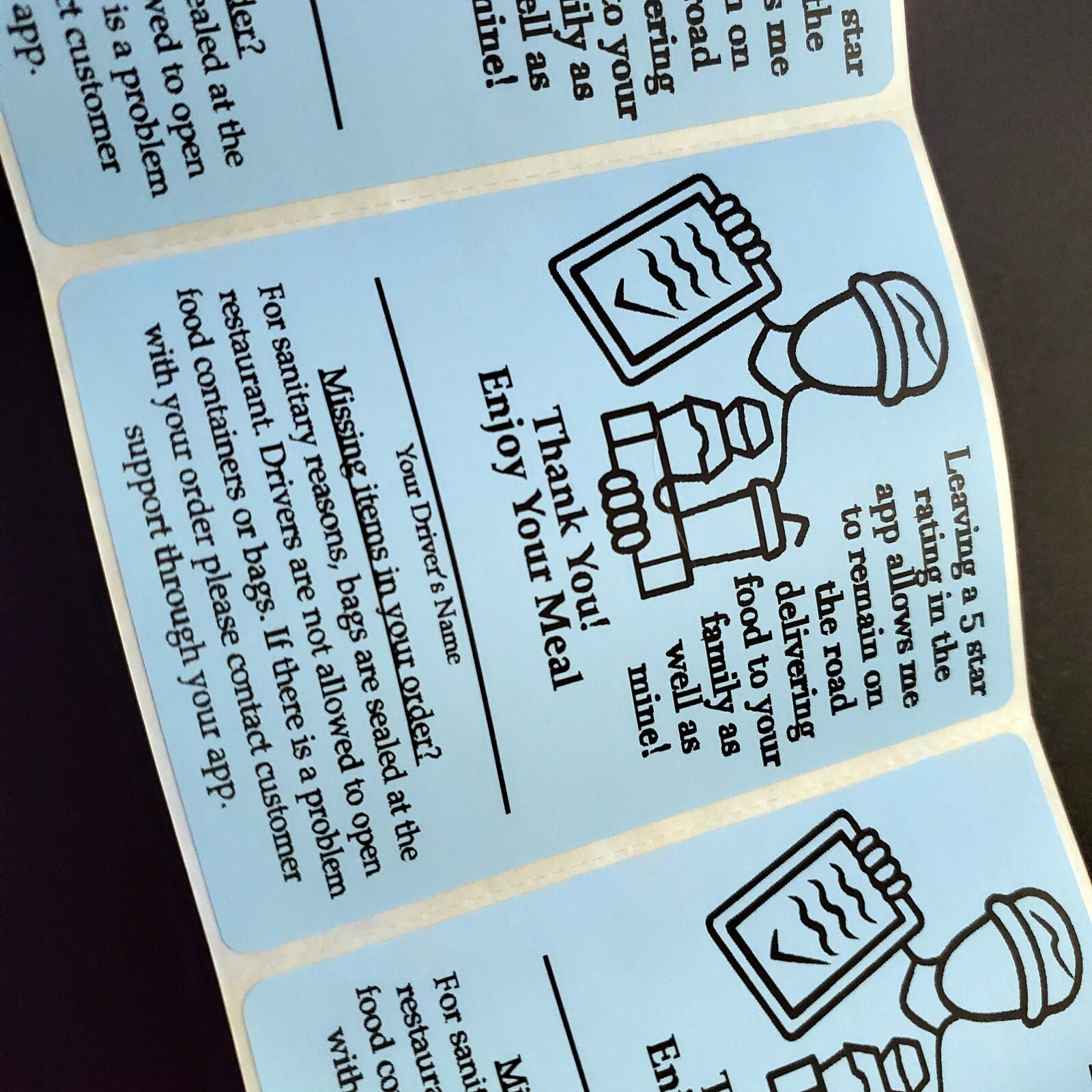 50 Food Delivery Labels Seal 4" x 3" DoorDash Grubhub UberEats 5-Star Stickers