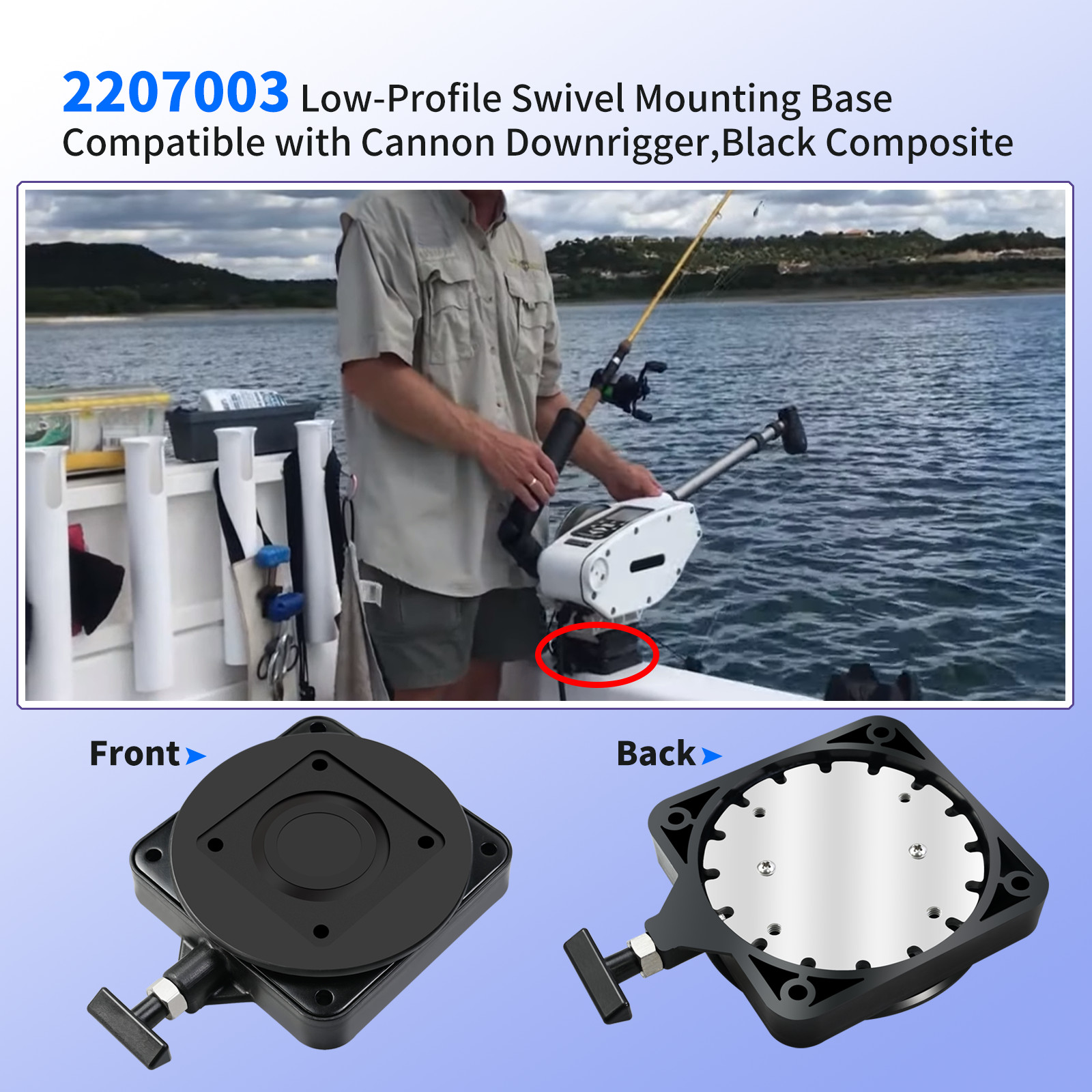 Fits Cannon Downrigger Low Profile Swivel Mounting Base - 2207003, 3991913