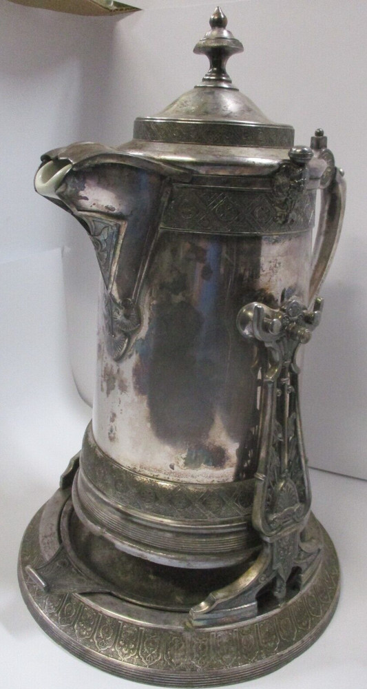 REED & BARTON SILVER PLATE TILTING TIPPING PITCHER Dated May 13, 1878