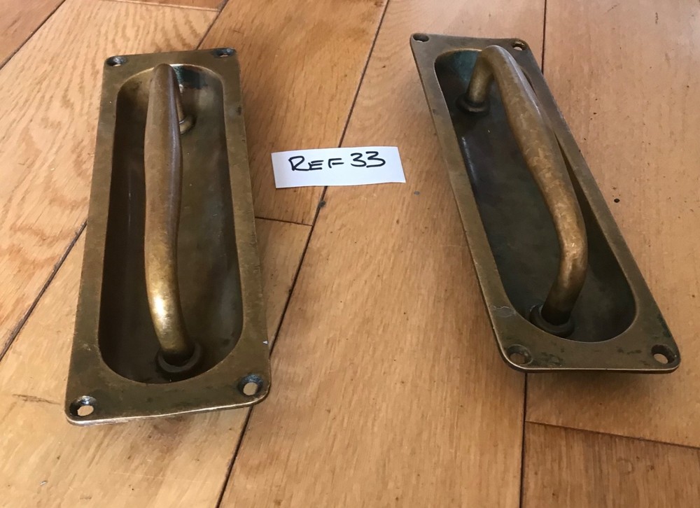 Vintage Brass Recessed Handles Door Pulls Solid Cast Antique Brass Rare - Ref 33
