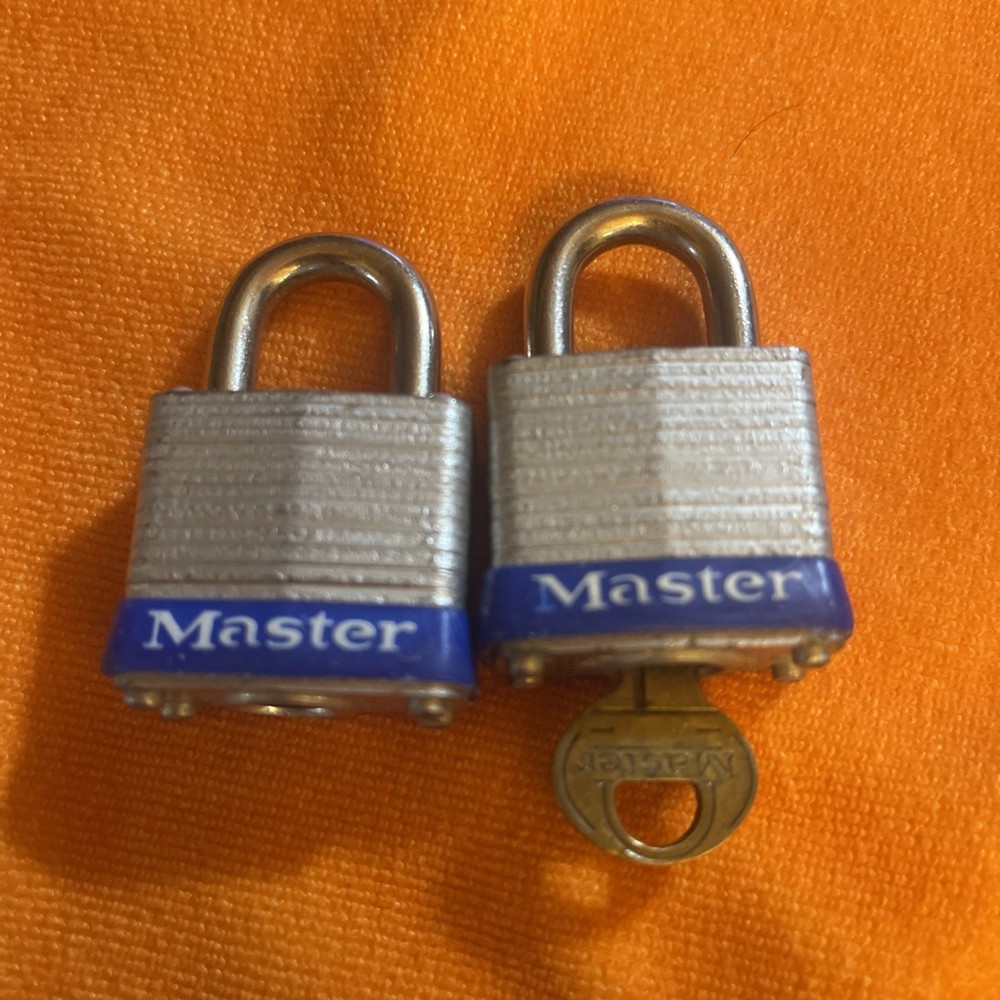2x Master Lock Padlocks #7 Same Key For Both USA Master Lock Milwaukee 1 Key