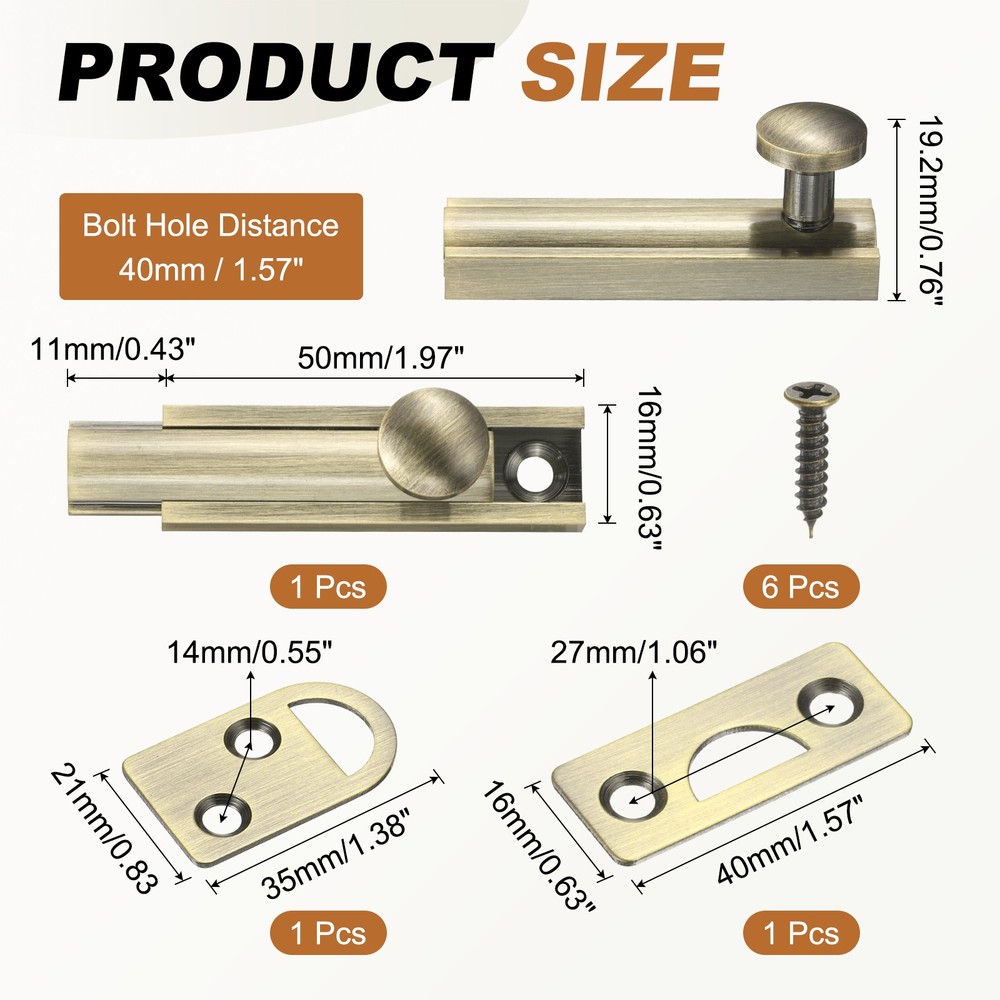 2" Solid Brass Surface Bolt, Brushed Slide Latch Door Lock, Bronze