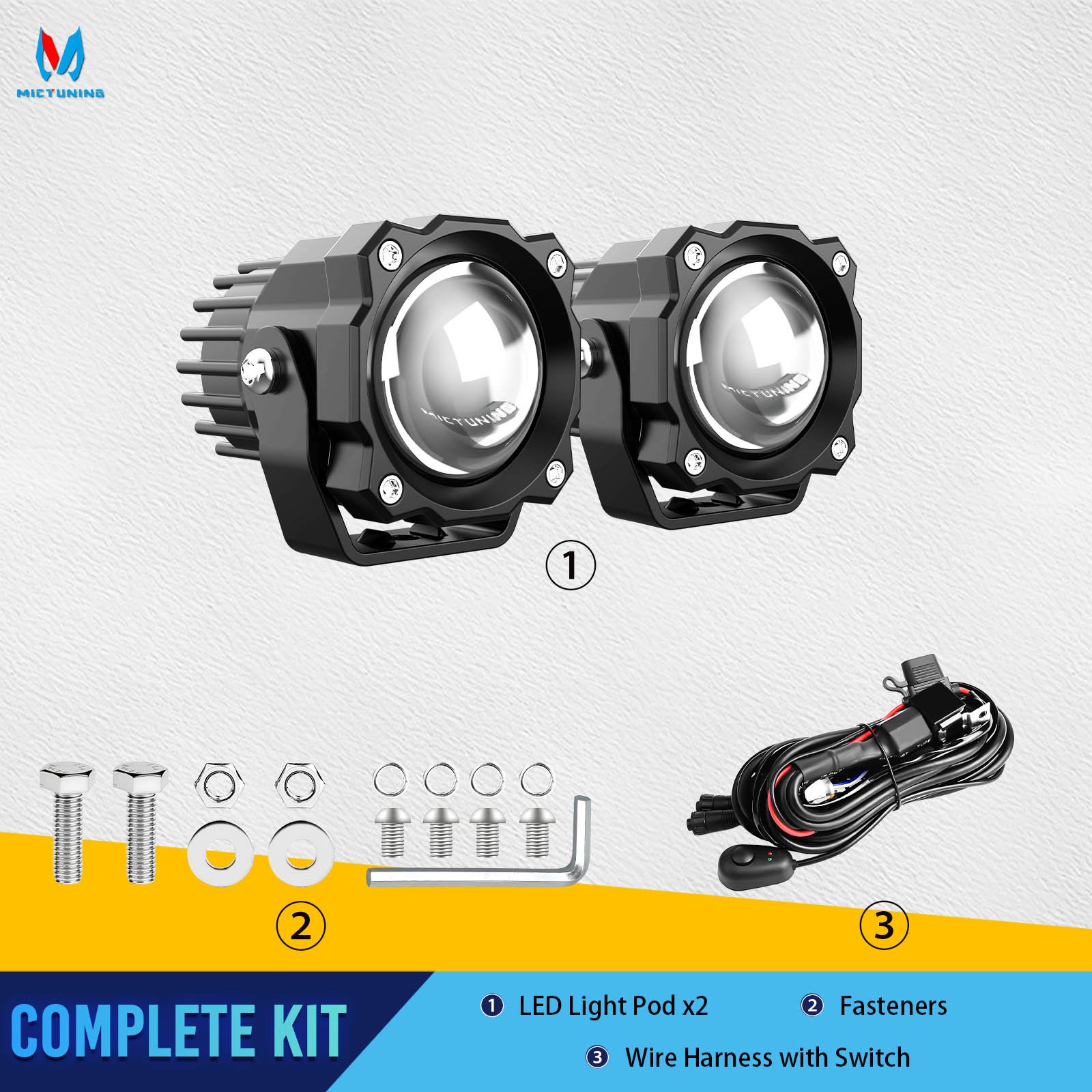MICTUNING Light Pods 3 Inch 72W Square Off-Road Driving Fog Lamp Spot Flood Beam