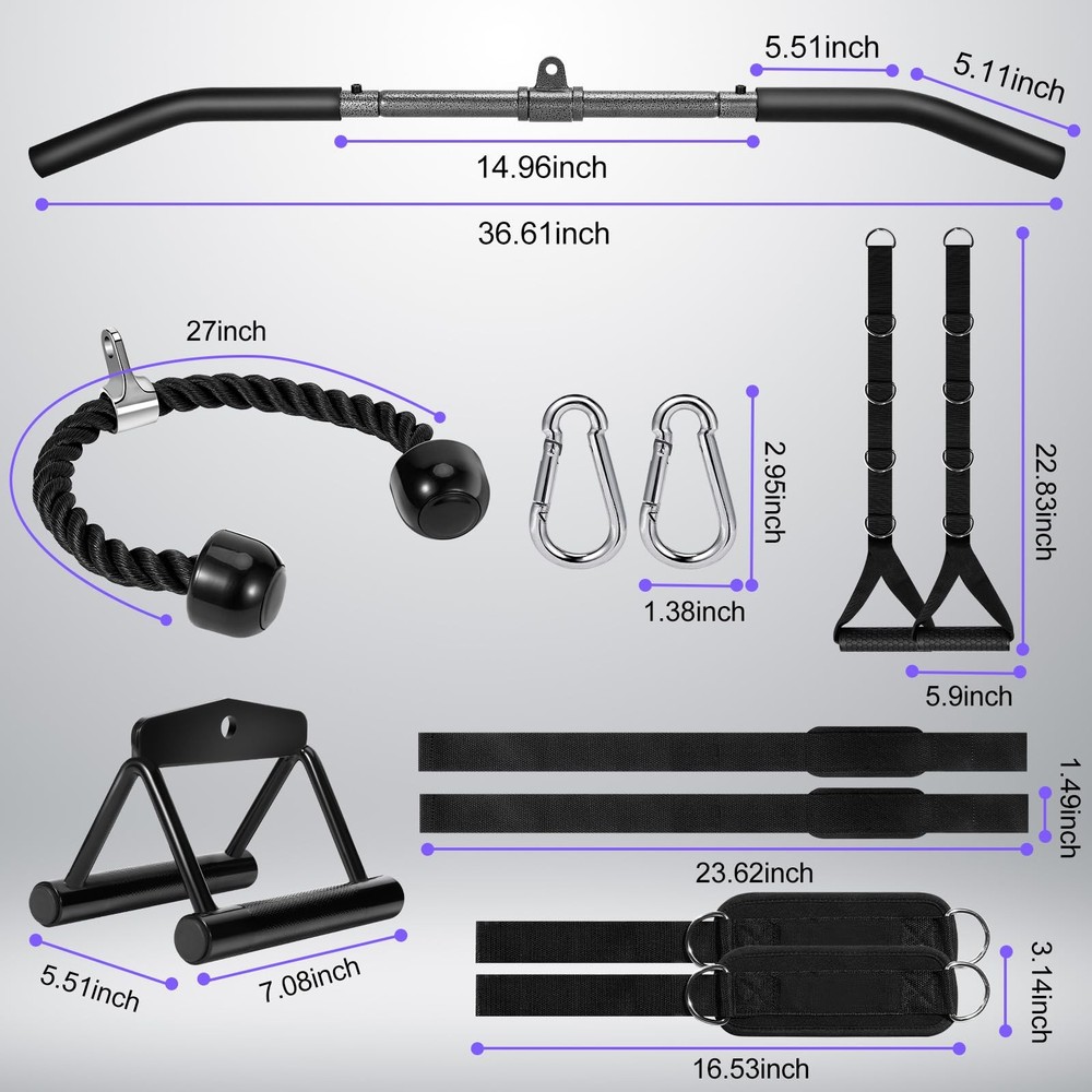 Cable Machine Attachments Set: 2 Pack LAT Pulldown Attachments Bar for Home G...
