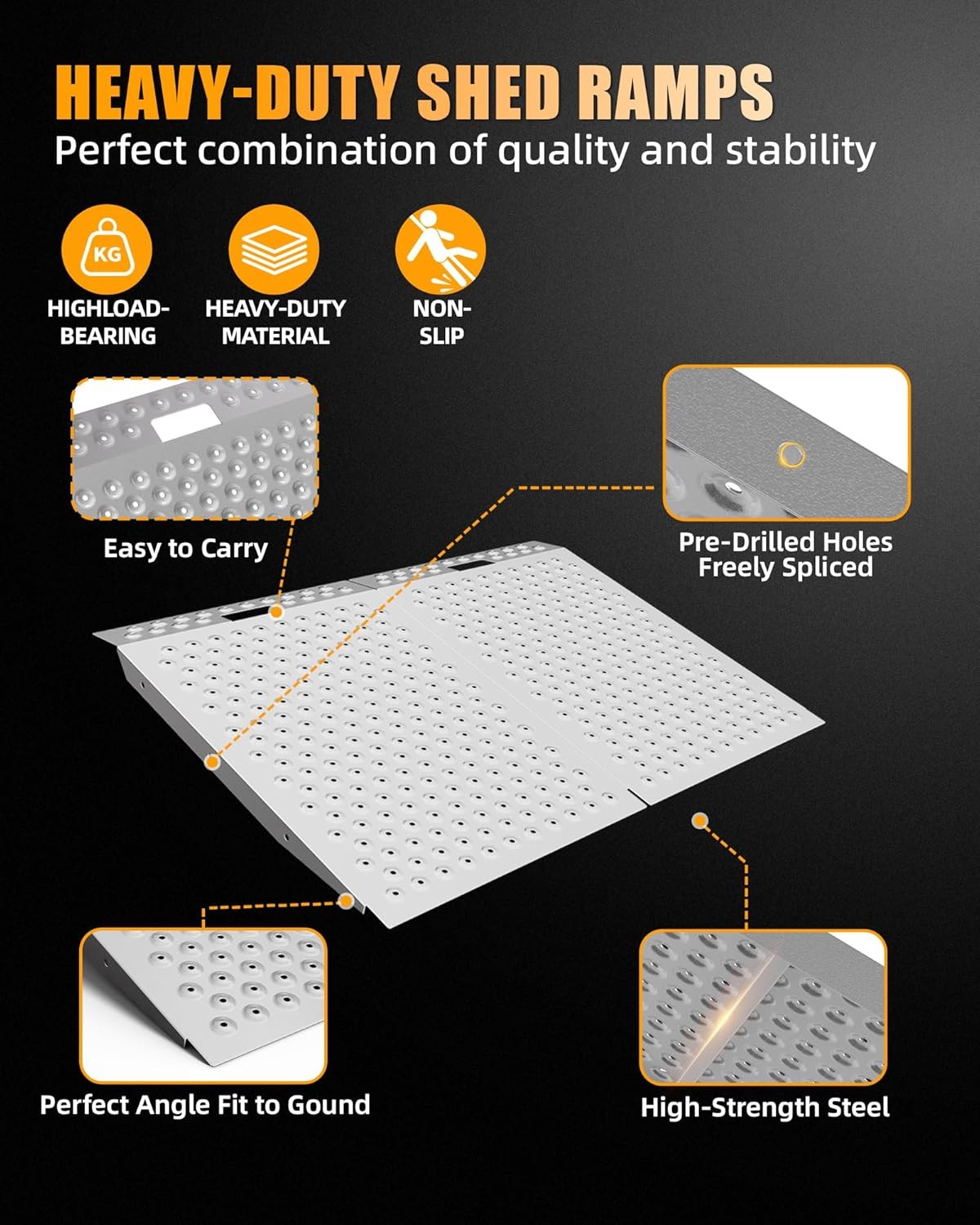 VNN 36" x 48" Shed Ramp for Riding Mower Anti-Slip Punch Plate Ramp 2PCS Slivery