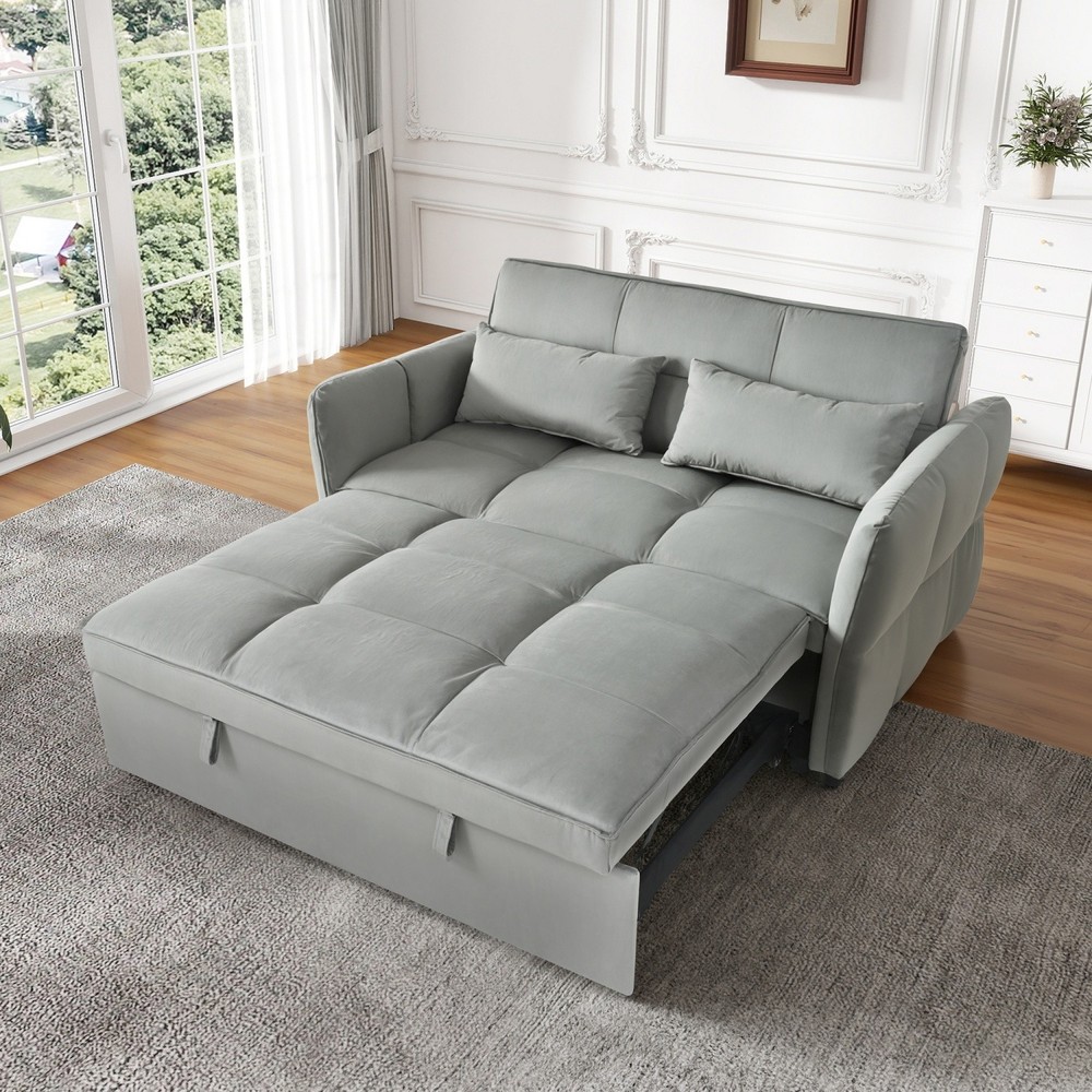 Gray/Black Pull Out Sofa Bed 3-in-1 Sleeper Sofa Convertible Couch with Pillows