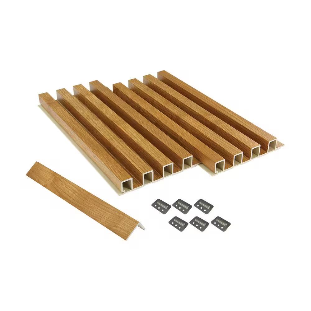 1 In. X 3-1/4 Ft. X 9 Ft. Wall Cladding Oak Interlocking Composite Decorative Wa