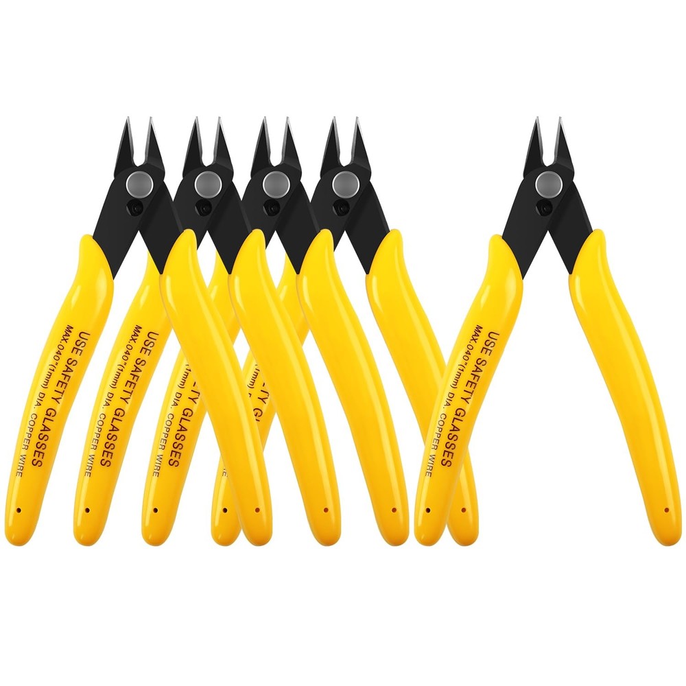 HongWay 5pcs Micro Flush Cutters, Wire Cutter with 5"- 5 Pack, Yellow