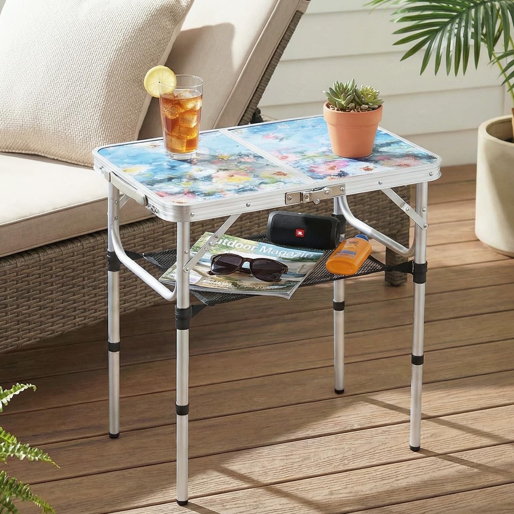 Outdoor Side Table, Portable 3 Adjustable Height Small Outdoor Folding Table,...