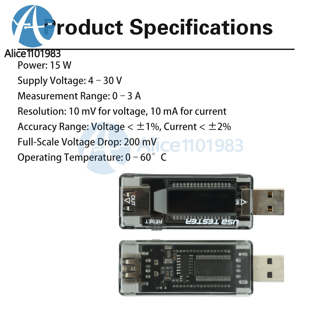 USB Current Voltage Tester USB Voltmeter Ammeter USB Power Detector 4-30V 0-3A