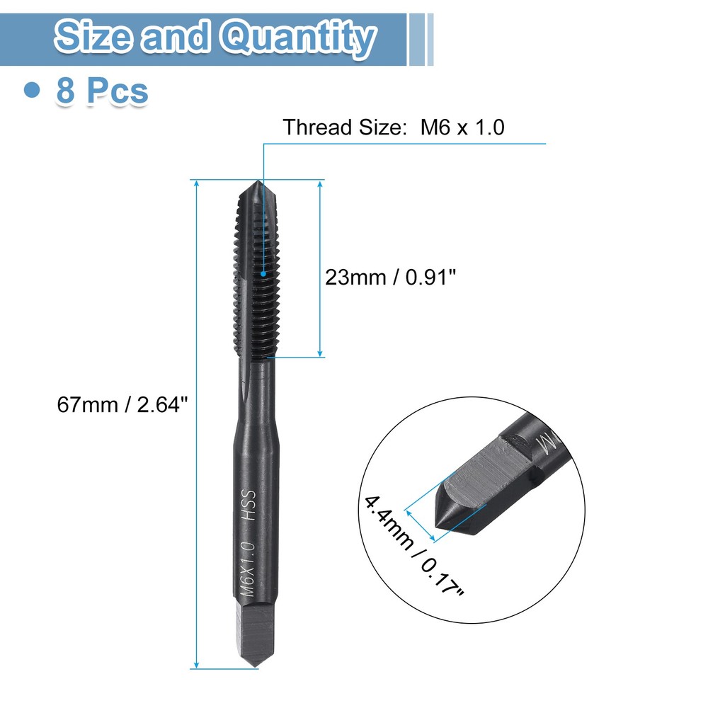 Spiral Point Threading Tap M6 x 1.0 Thread Nitriding HSS 8pcs