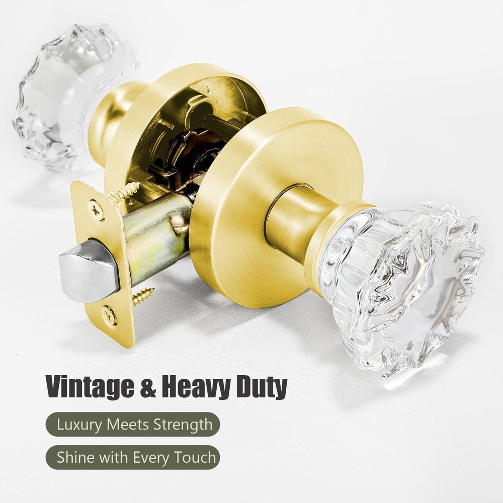 Glass Crystal Door knobs, Passage Door Lever, Keyless Function for Hallway an...