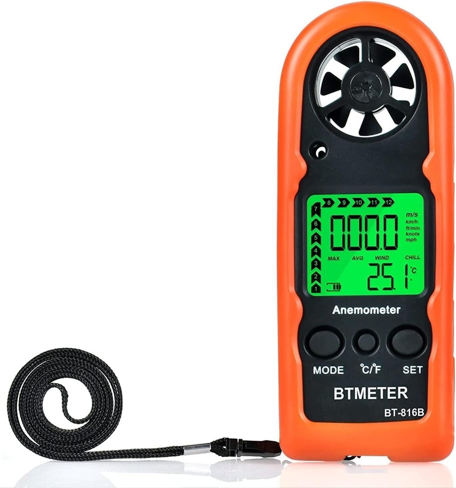 BT-816B Handheld Wind Speed Meter - Accurate Mini Anemometer with LCD Display