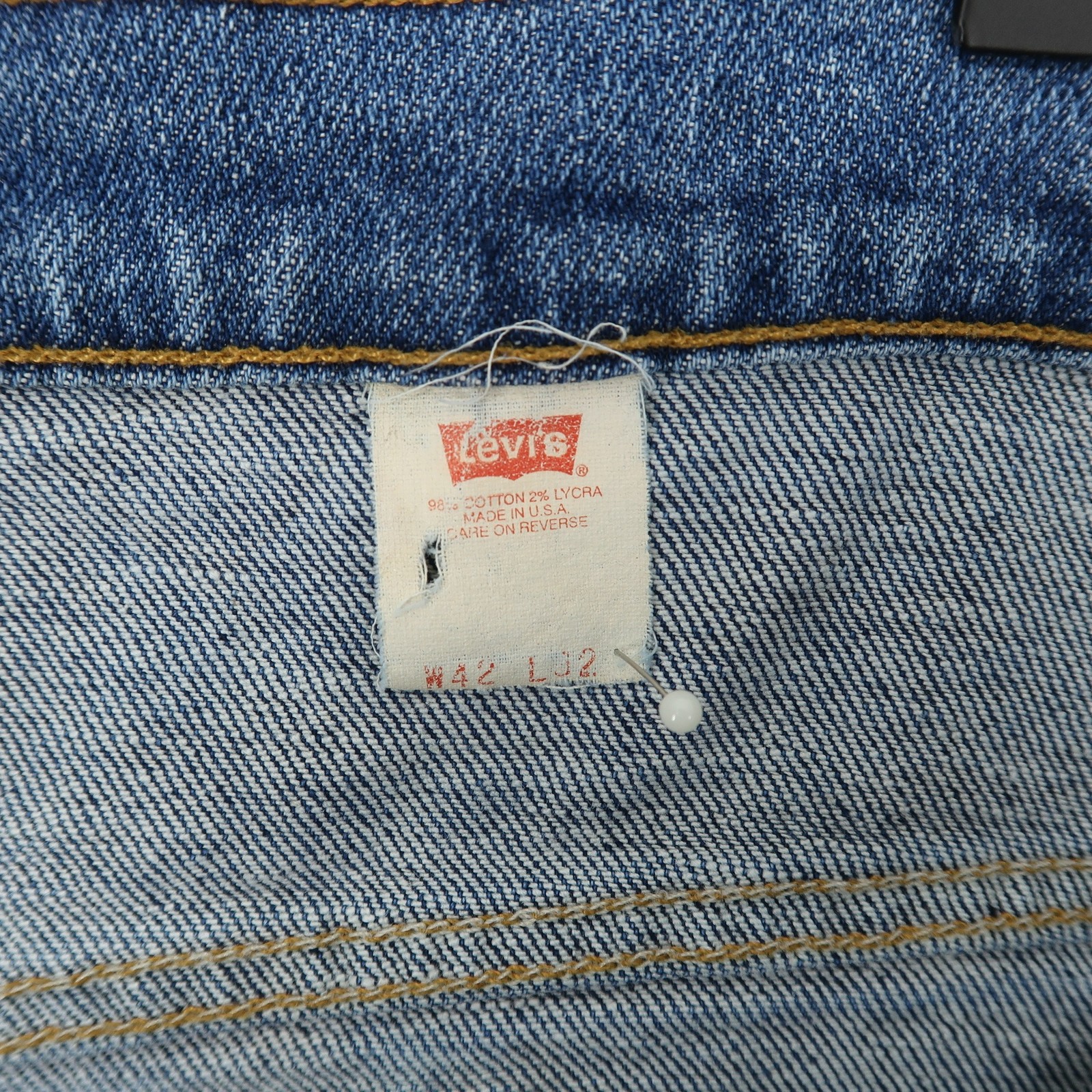 Vintage Levis 517 Jeans Mens 42x32 Blue Bootcut Orange Tab USA Stretch Denim