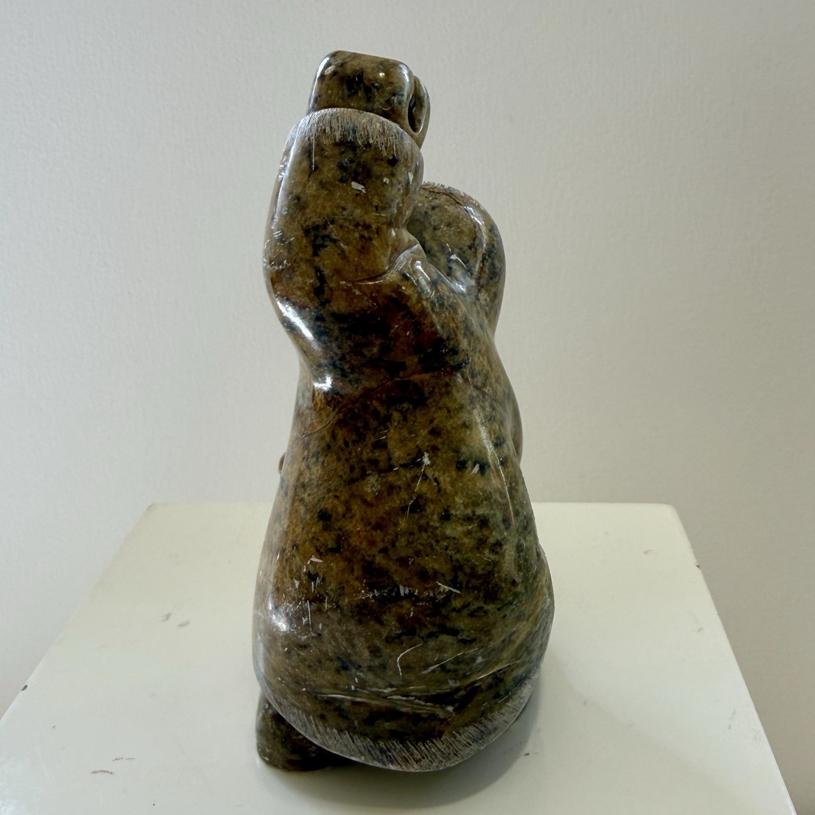 Eddie Lee Inuit Eskimo Spear Fisherman Signed 4.5" AlaskaHand Carved Soapstone