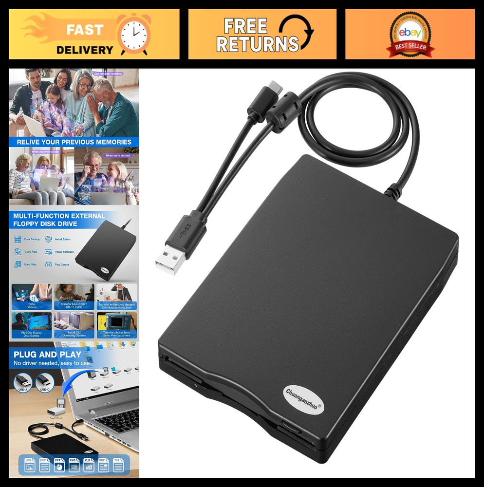 3.5" USB Floppy Disk Drive Reader for PC & Laptop - Windows 11/10 Compatible, Fr
