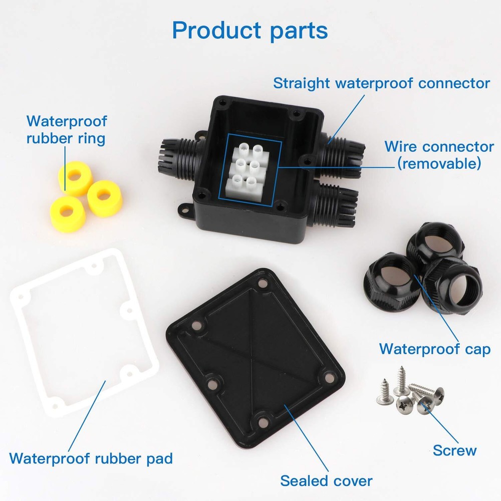 2 Pcs Waterproof Junction Box 3 Way Ip68 External Waterproof Electrical Junction