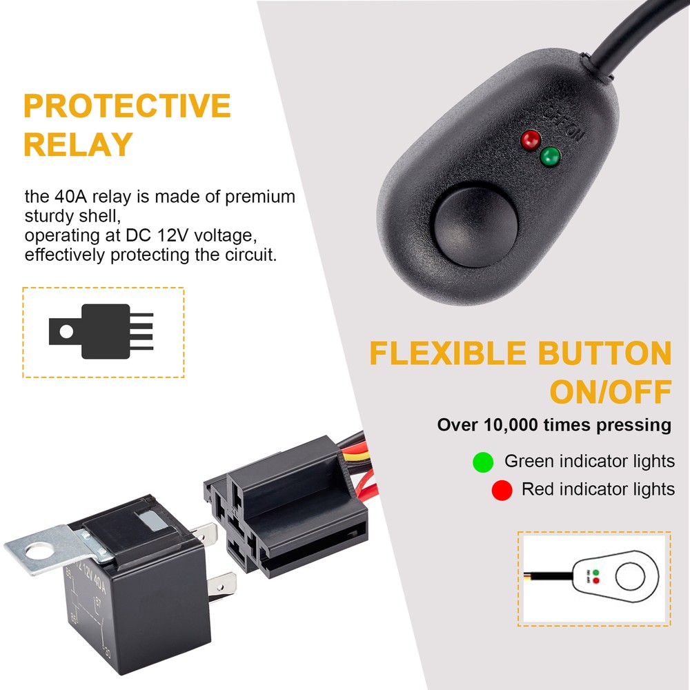 Remote Control Wiring Harness 40A ON/OFF Switch Relay For LED Light Bar